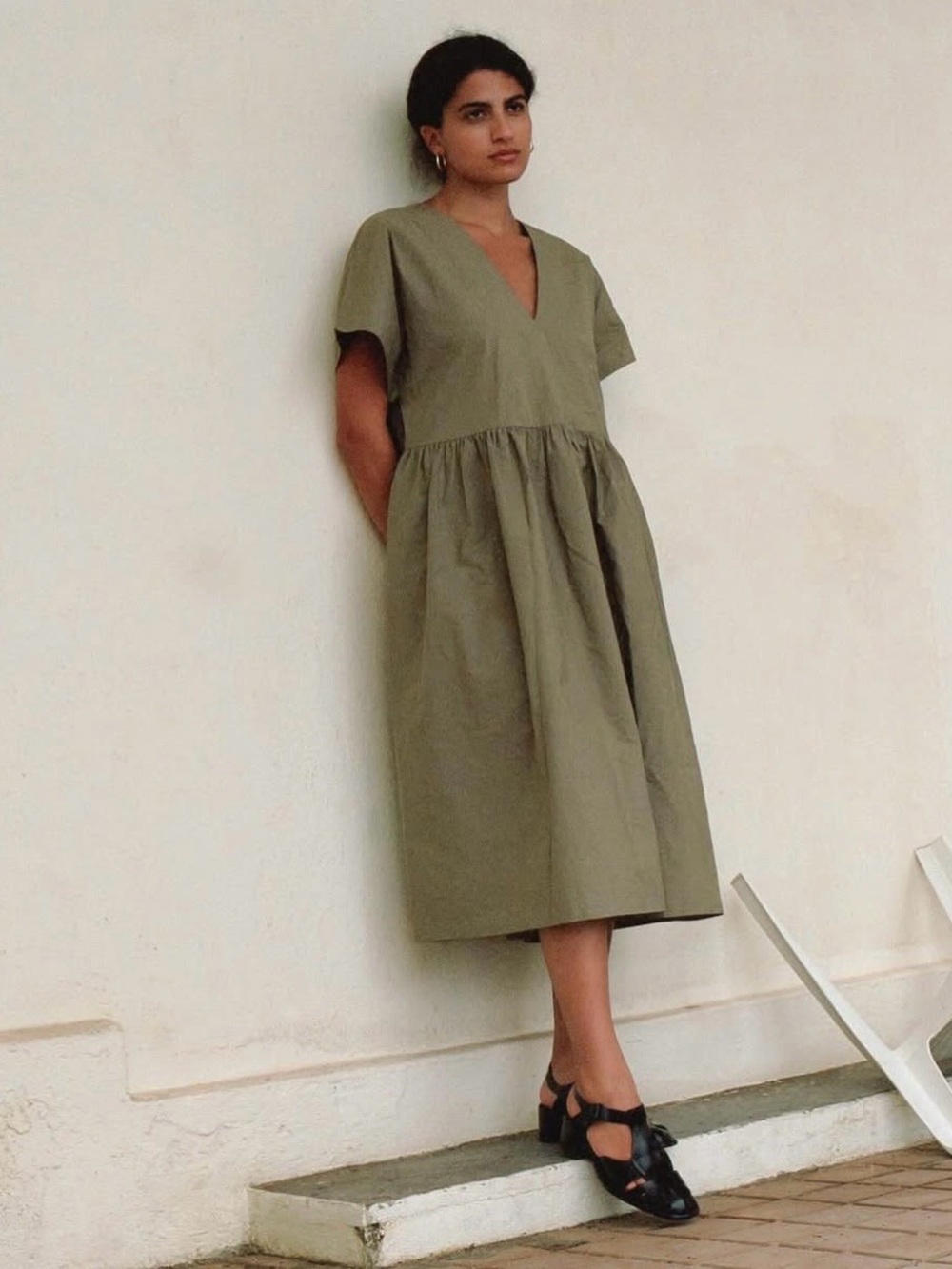 OZMA Nico Dress – Organic Cotton Poplin in Algae | XS/S
